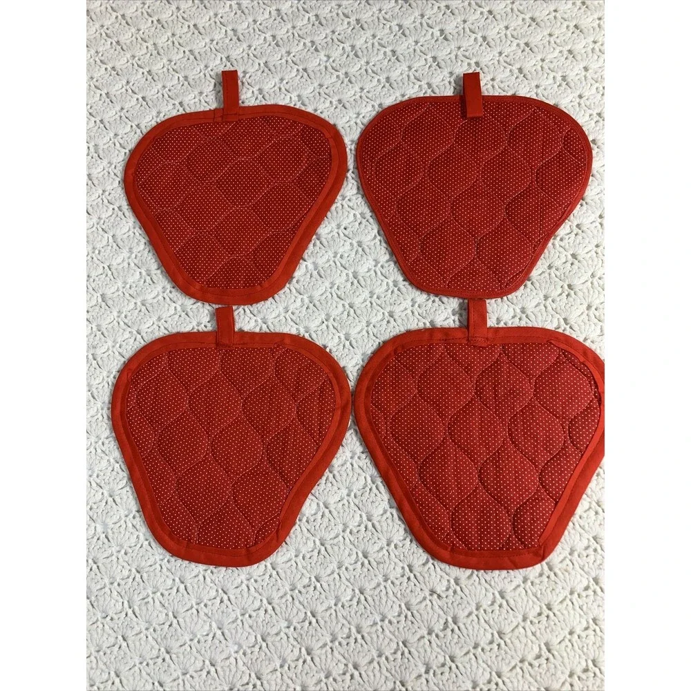 Set of 4 strawberry shaped cloth quilted handmade trivets Thin